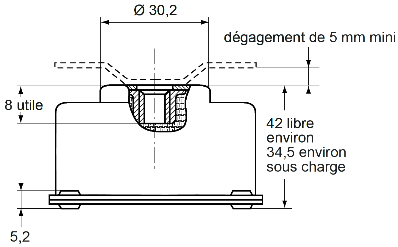 Schéma dimensions vue de côté support SE127 Hutchinson Paulstra